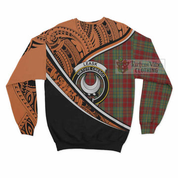 Leask Crest Tartan Sweatshirt with Polynesian Vibes Style - Orange Version