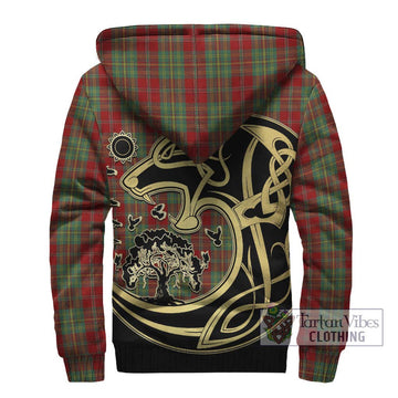 Leask Tartan Sherpa Hoodie with Family Crest Celtic Wolf Style