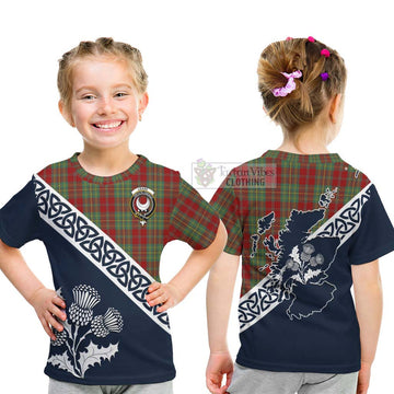 Leask Tartan Kid T-Shirt Featuring Thistle and Scotland Map - Tartan Vibes Clothing