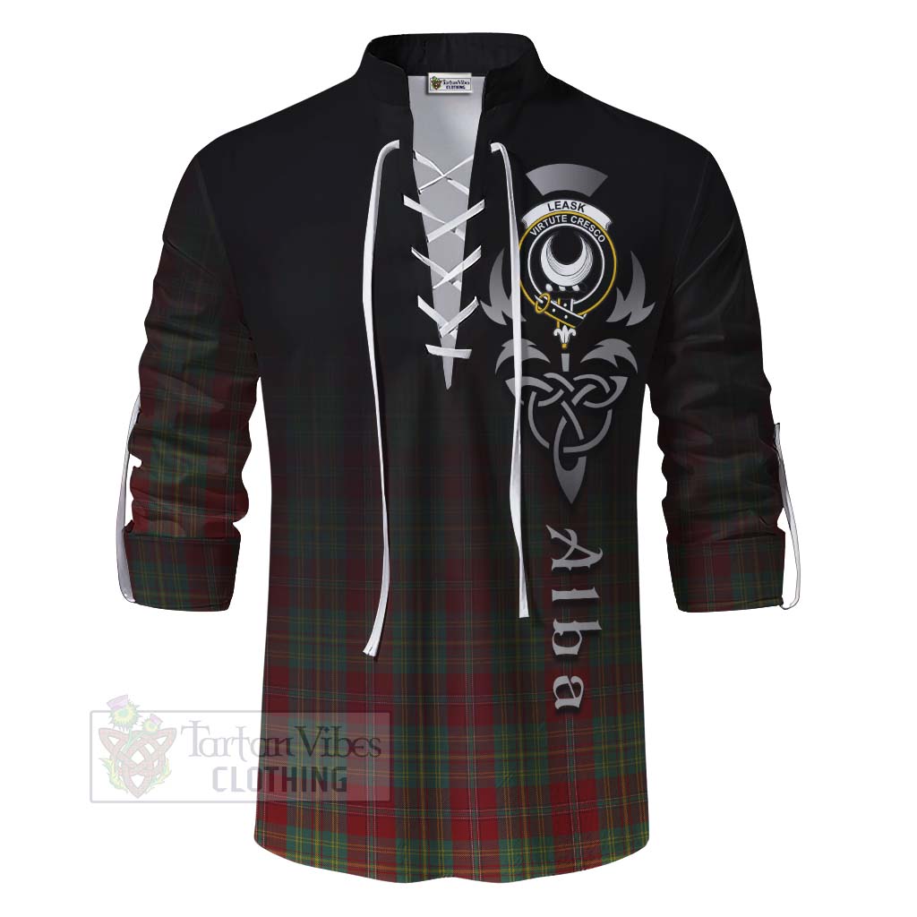 Tartan Vibes Clothing Leask Tartan Ghillie Kilt Shirt Featuring Alba Gu Brath Family Crest Celtic Inspired