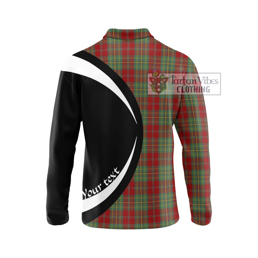 Leask Tartan Long Sleeve Polo Shirt with Family Crest Circle Style - Tartan Vibes Clothing