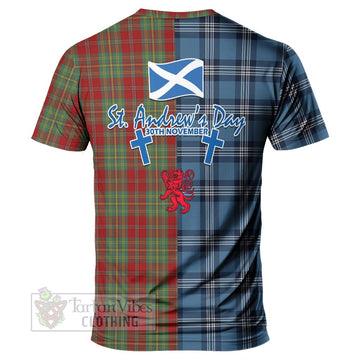 Leask Tartan T-Shirt Happy St. Andrew's Day Half Tartan Style