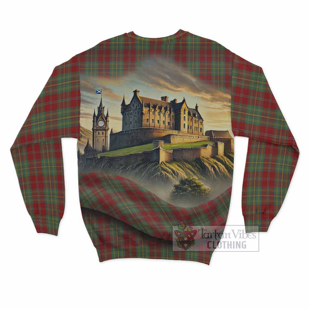 Leask Tartan Family Crest Sweatshirt with Scottish Ancient Castle Style - Tartan Vibes Clothing
