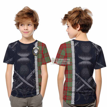 Leask Tartan Kid T-Shirt with Family Crest Cross Sword Thistle Celtic Vibes - Tartan Vibes Clothing