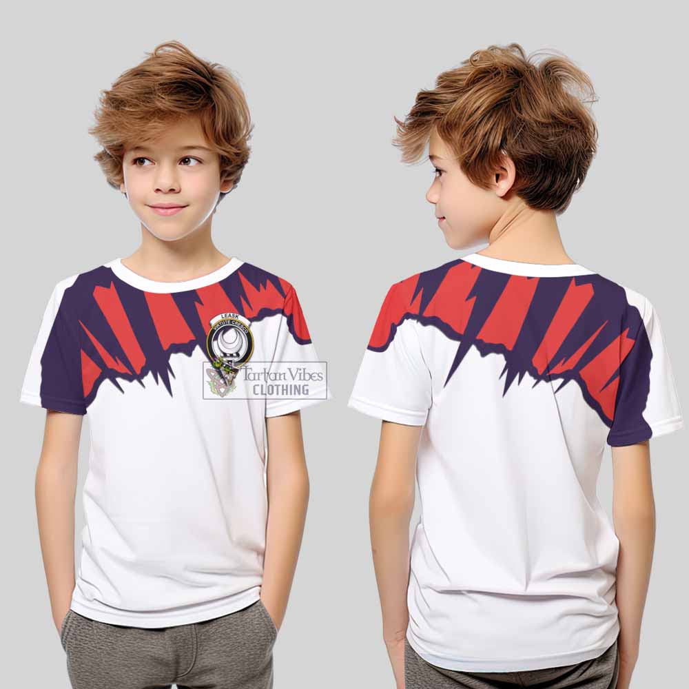 Leask Clan Crest Kid T-Shirt with Retro Sport Style - 2D-tartanvibesclothing
