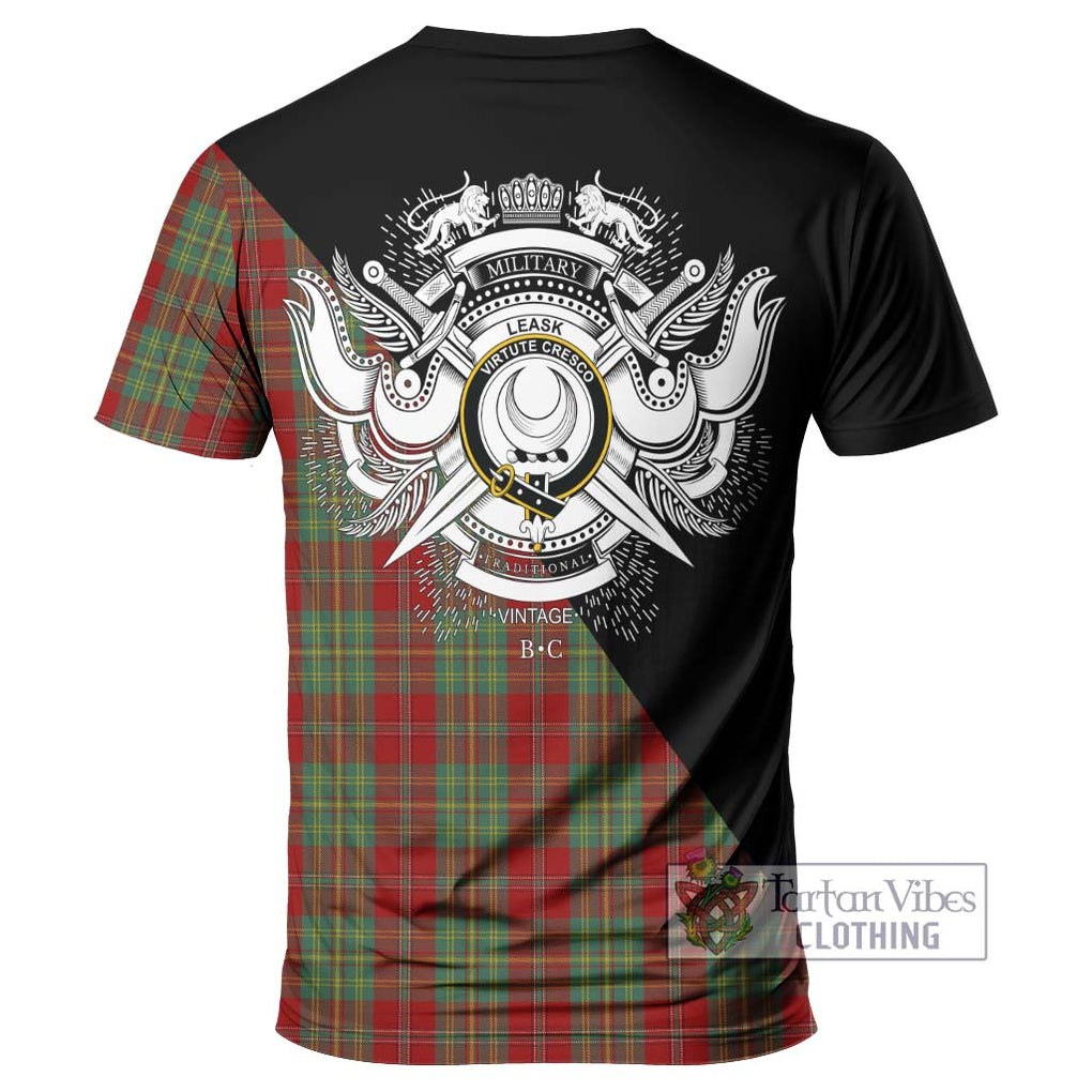 Leask Tartan T-Shirt with Family Crest and Military Logo Style - Tartanvibesclothing Shop