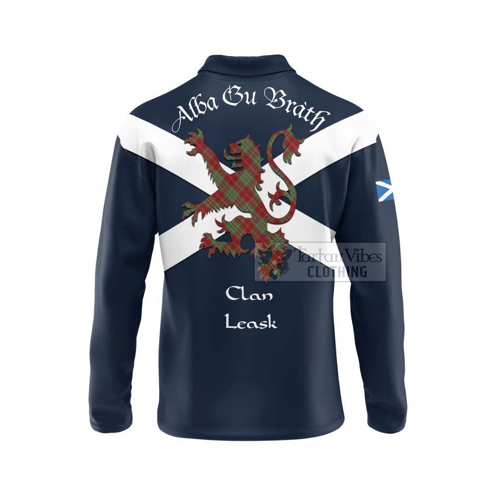 Tartan Vibes Clothing Leask Tartan Lion Rampant Long Sleeve Polo Shirt – Proudly Display Your Heritage with Alba Gu Brath and Clan Name