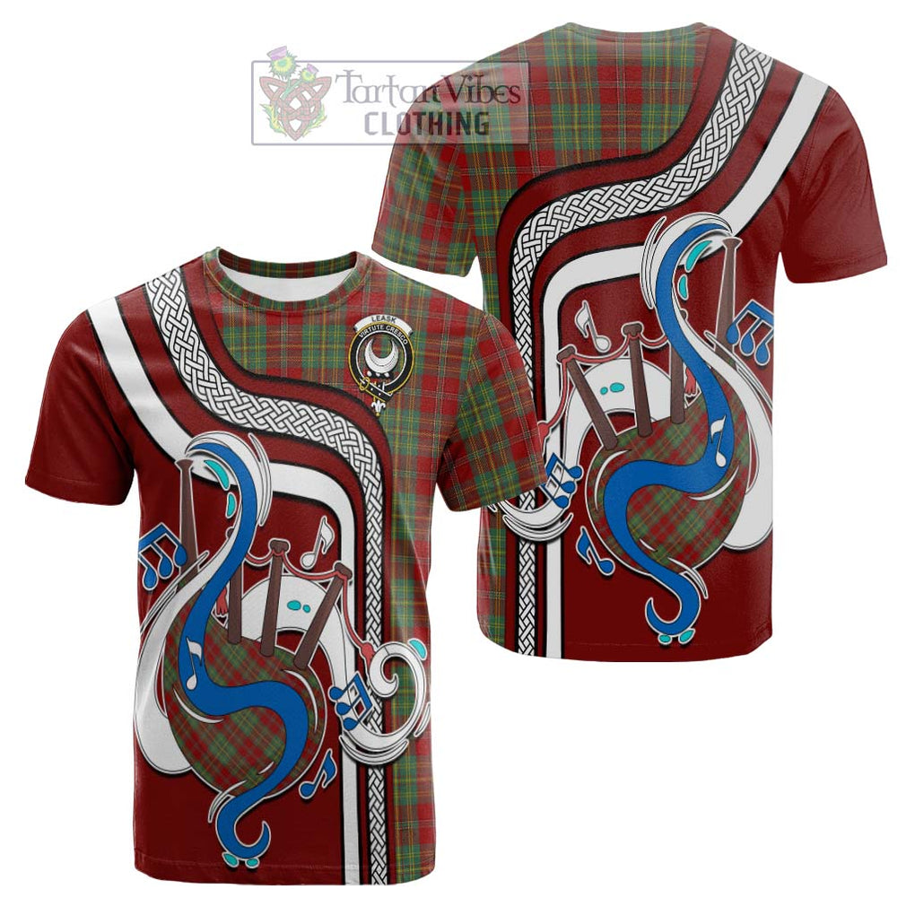 Tartan Vibes Clothing Leask Tartan Cotton T-shirt with Epic Bagpipe Style