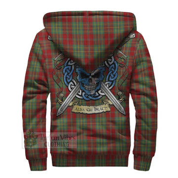 Leask Tartan Sherpa Hoodie with Family Crest Celtic Skull Style