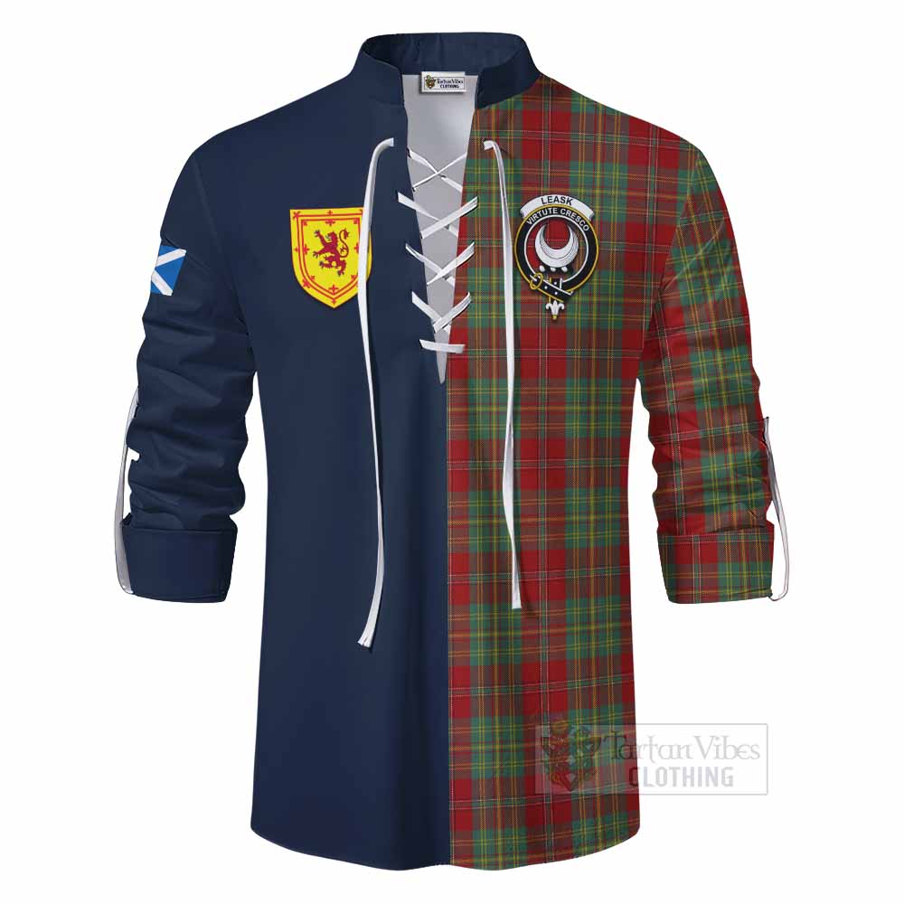 Leask Tartan Ghillie Kilt Shirt Alba with Scottish Lion Royal Arm Half Style