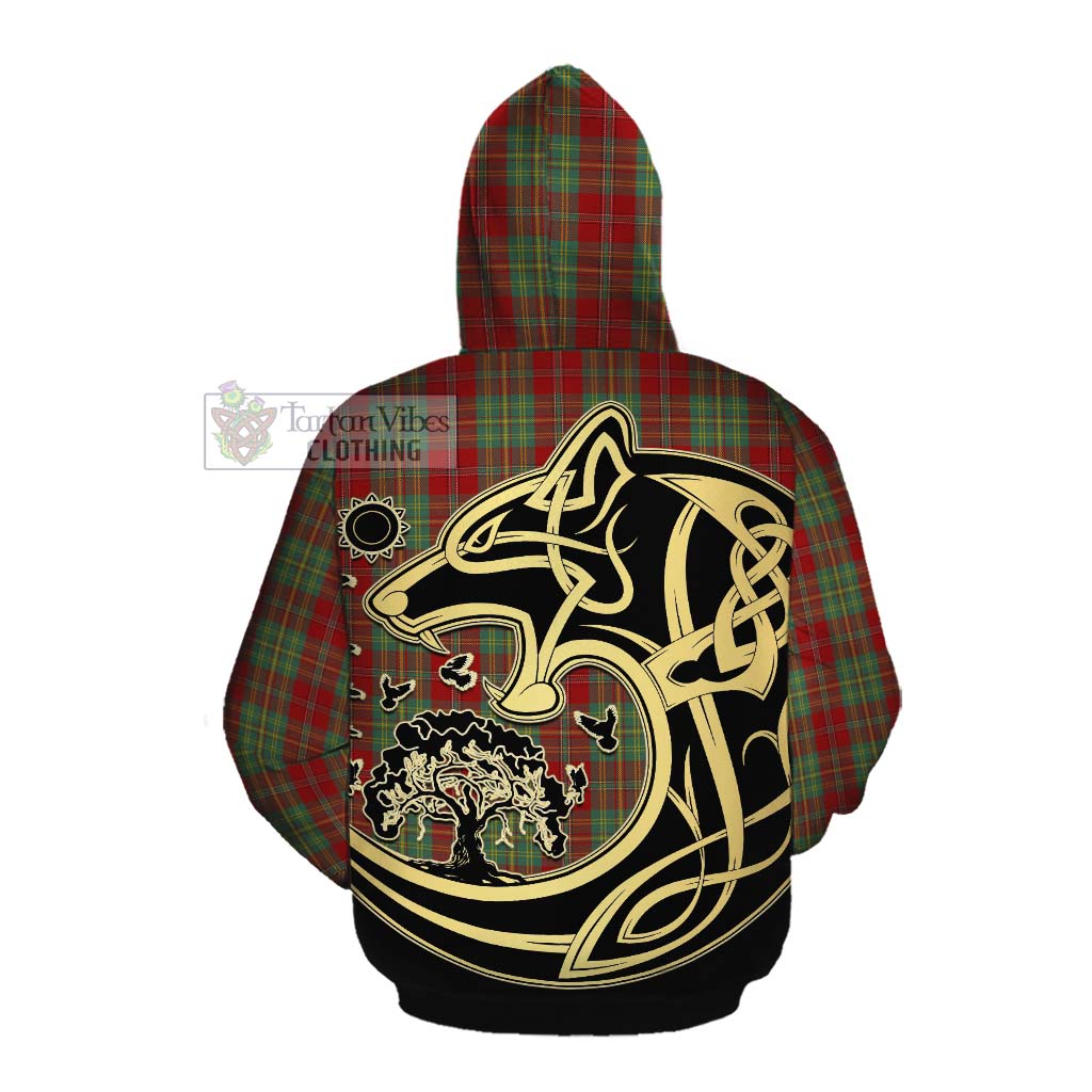 Tartan Vibes Clothing Leask Tartan Cotton Hoodie with Family Crest Celtic Wolf Style