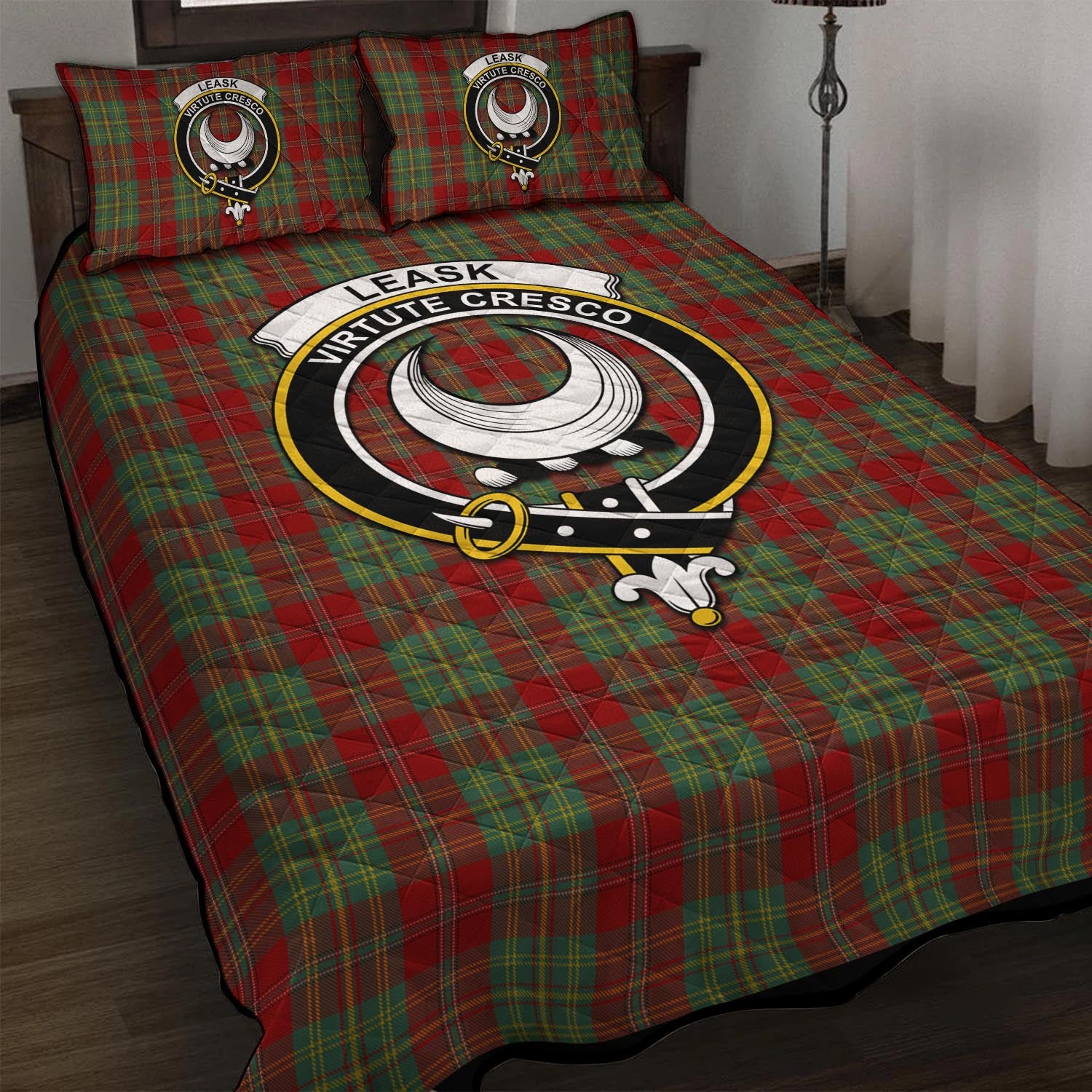 Leask Tartan Quilt Bed Set with Family Crest - Tartan Vibes Clothing