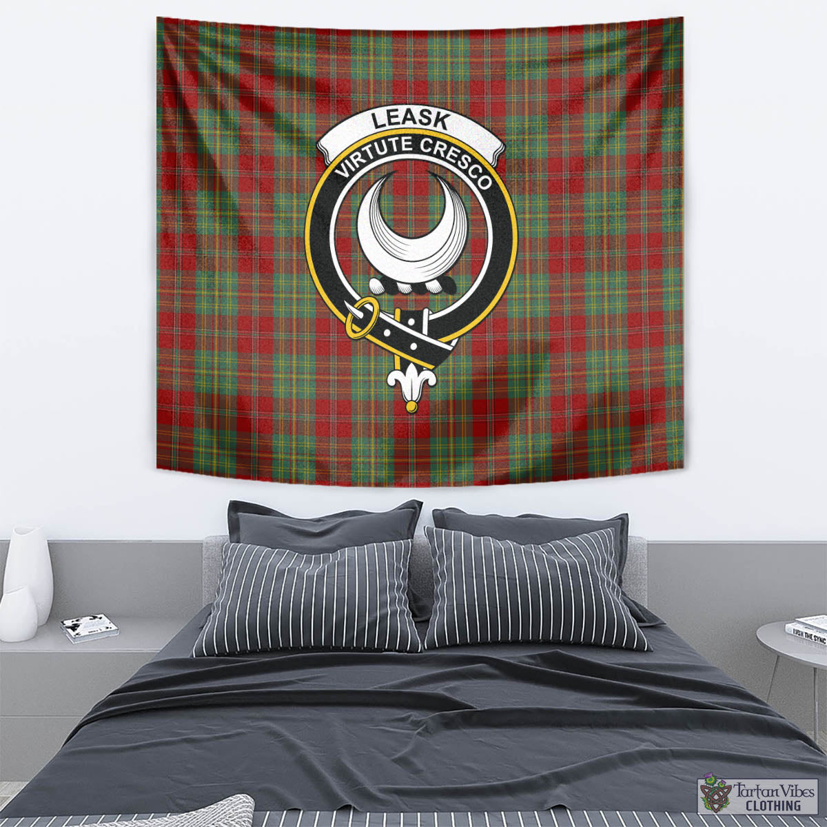 Tartan Vibes Clothing Leask Tartan Tapestry Wall Hanging and Home Decor for Room with Family Crest