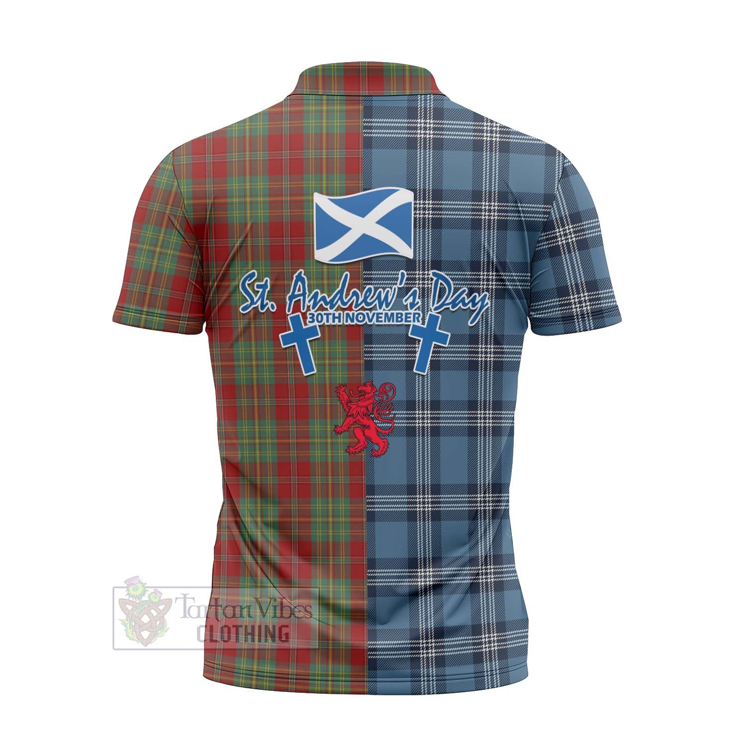 Tartan Vibes Clothing Leask Tartan Zipper Polo Shirt Happy St. Andrew's Day Half Tartan Style