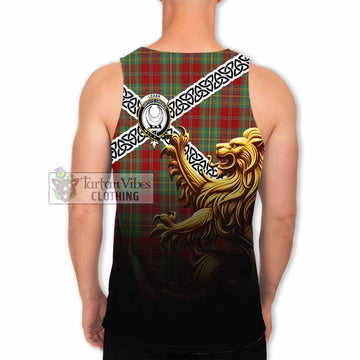 Leask Crest Tartan Men's Tank Top with Golden Lion Emblem Celtic Style - Tartan Vibes Clothing