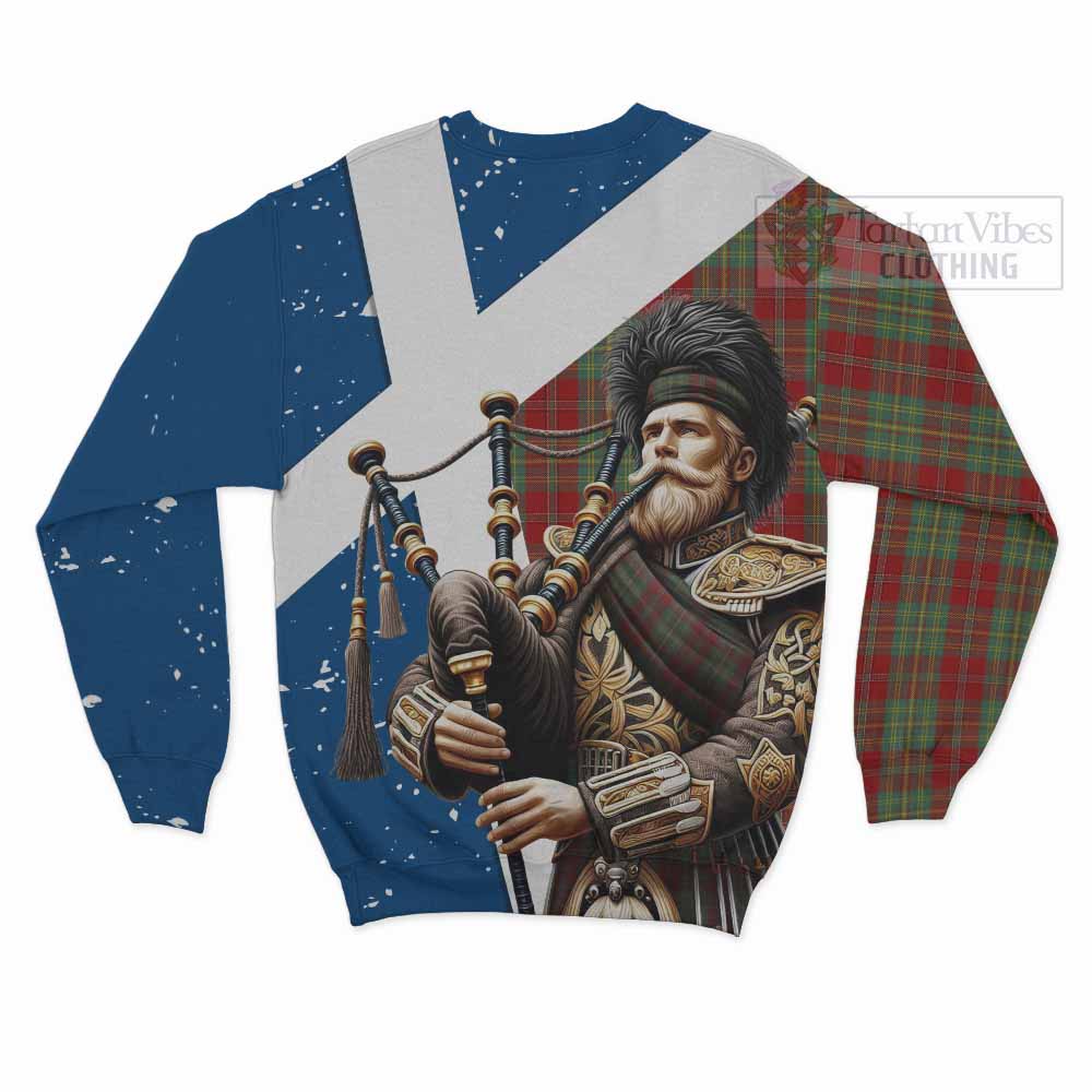 Tartan Vibes Clothing Leask Tartan Sweatshirt with Family Crest Scottish Bagpiper Vibes