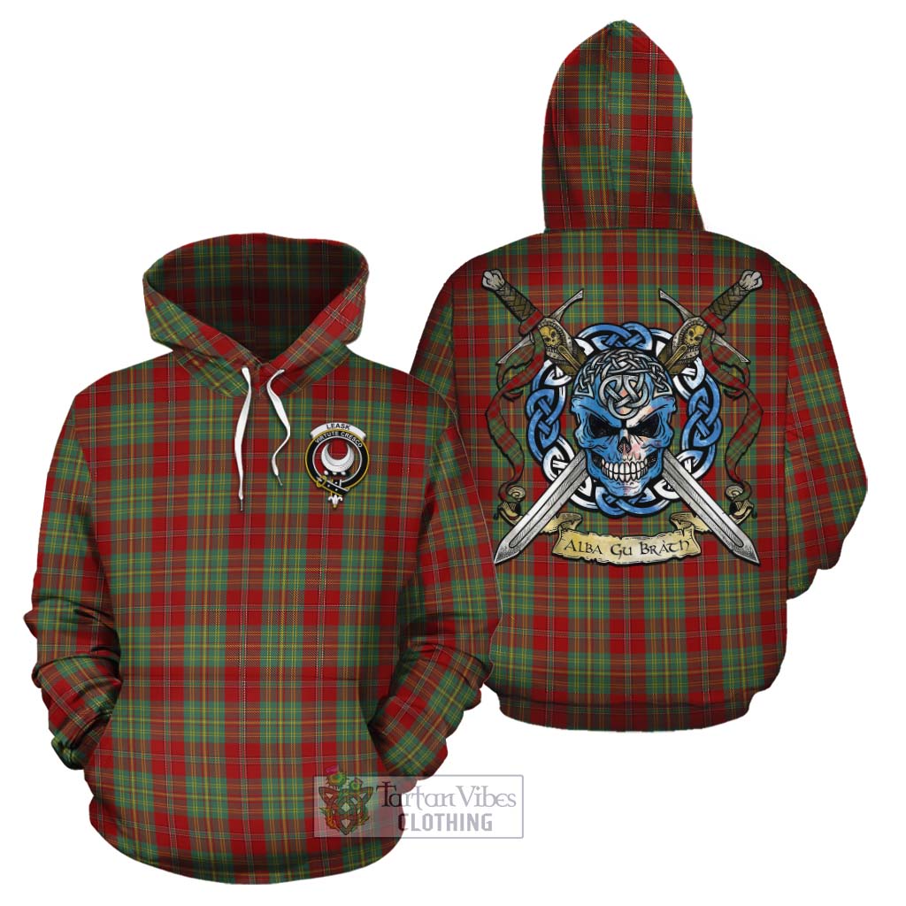 Tartan Vibes Clothing Leask Tartan Cotton Hoodie with Family Crest Celtic Skull Style