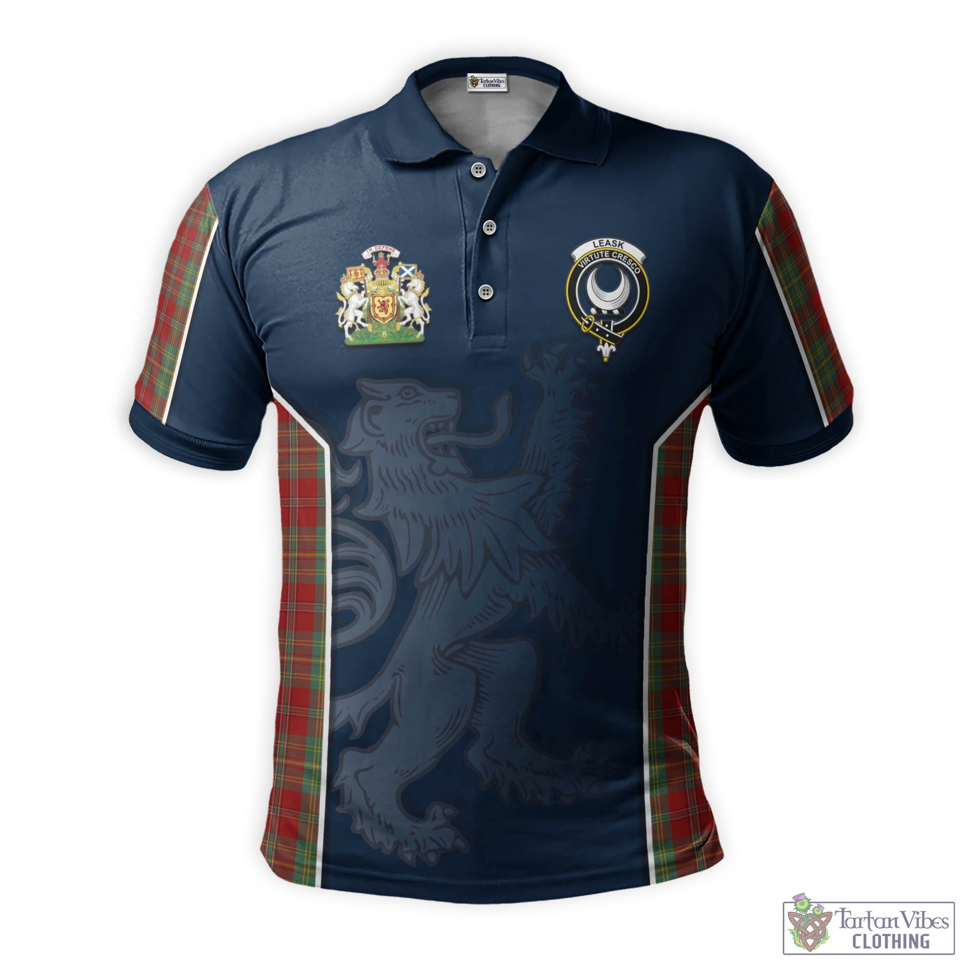 Tartan Vibes Clothing Leask Tartan Men's Polo Shirt with Family Crest and Lion Rampant Vibes Sport Style