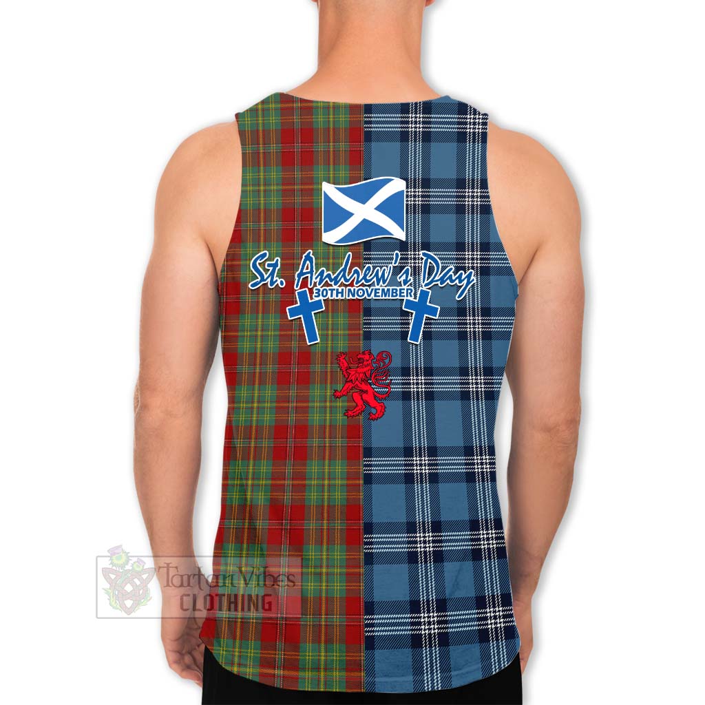 Tartan Vibes Clothing Leask Tartan Men's Tank Top Happy St. Andrew's Day Half Tartan Style