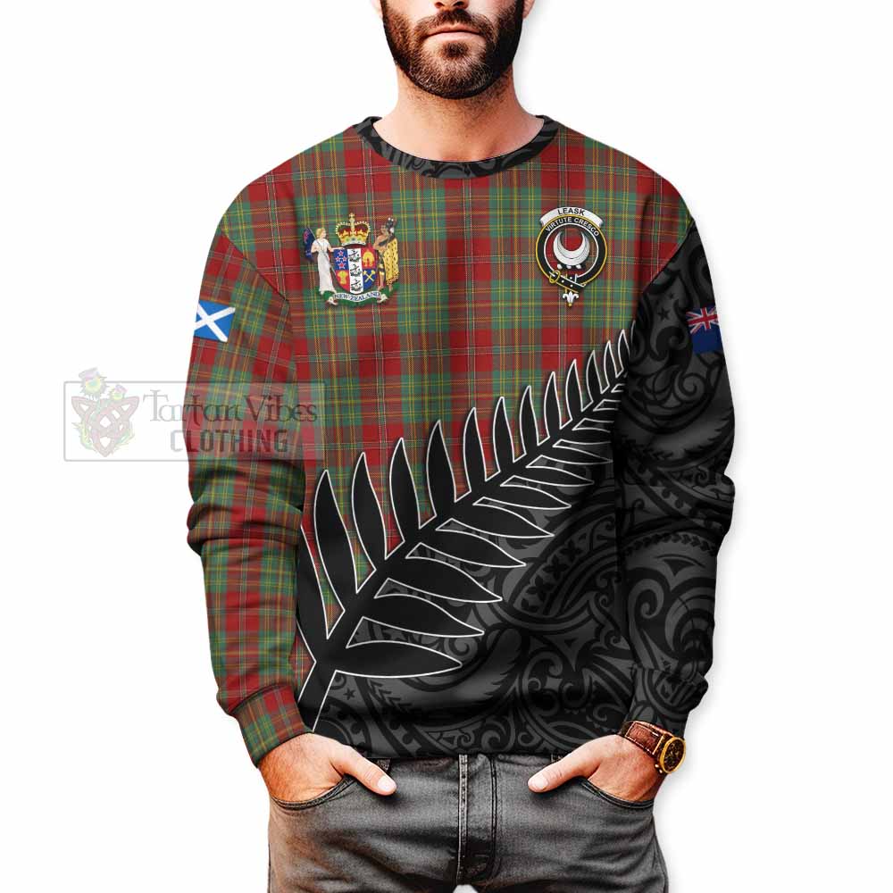 Tartan Vibes Clothing Leask Crest Tartan Sweatshirt with New Zealand Silver Fern Half Style