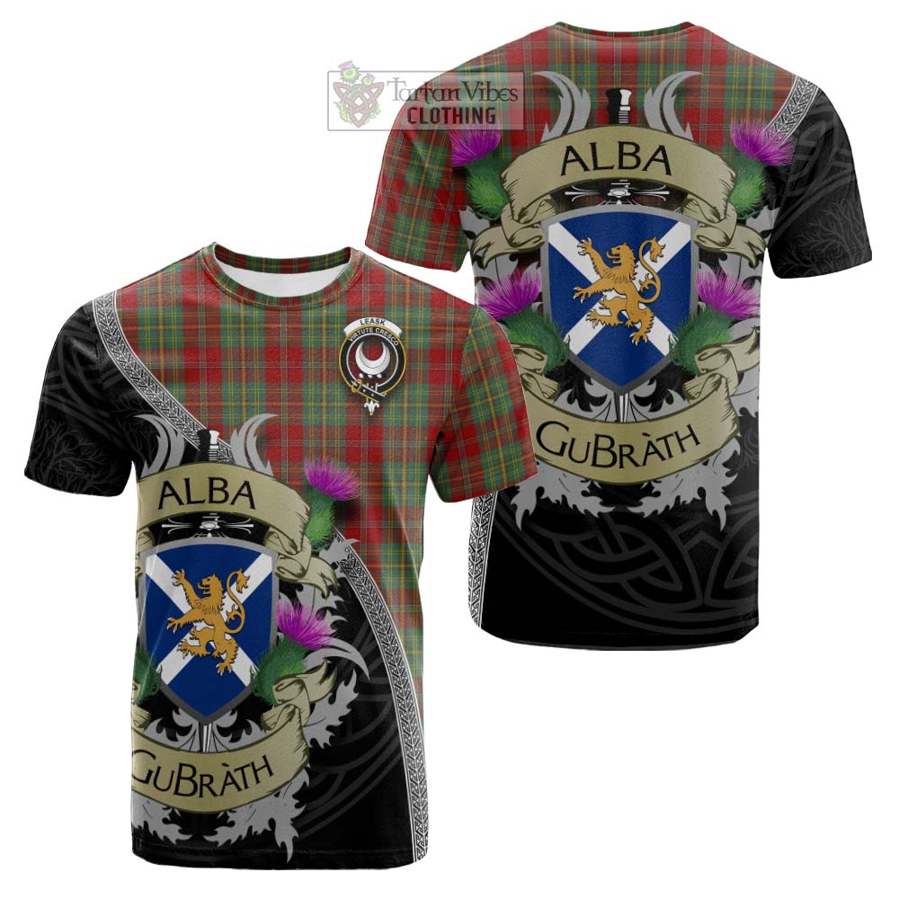 Leask Tartan Family Crest Cotton T-shirt Lion Rampant Royal Thistle Shield Celtic Inspired - Tartan Vibes Clothing