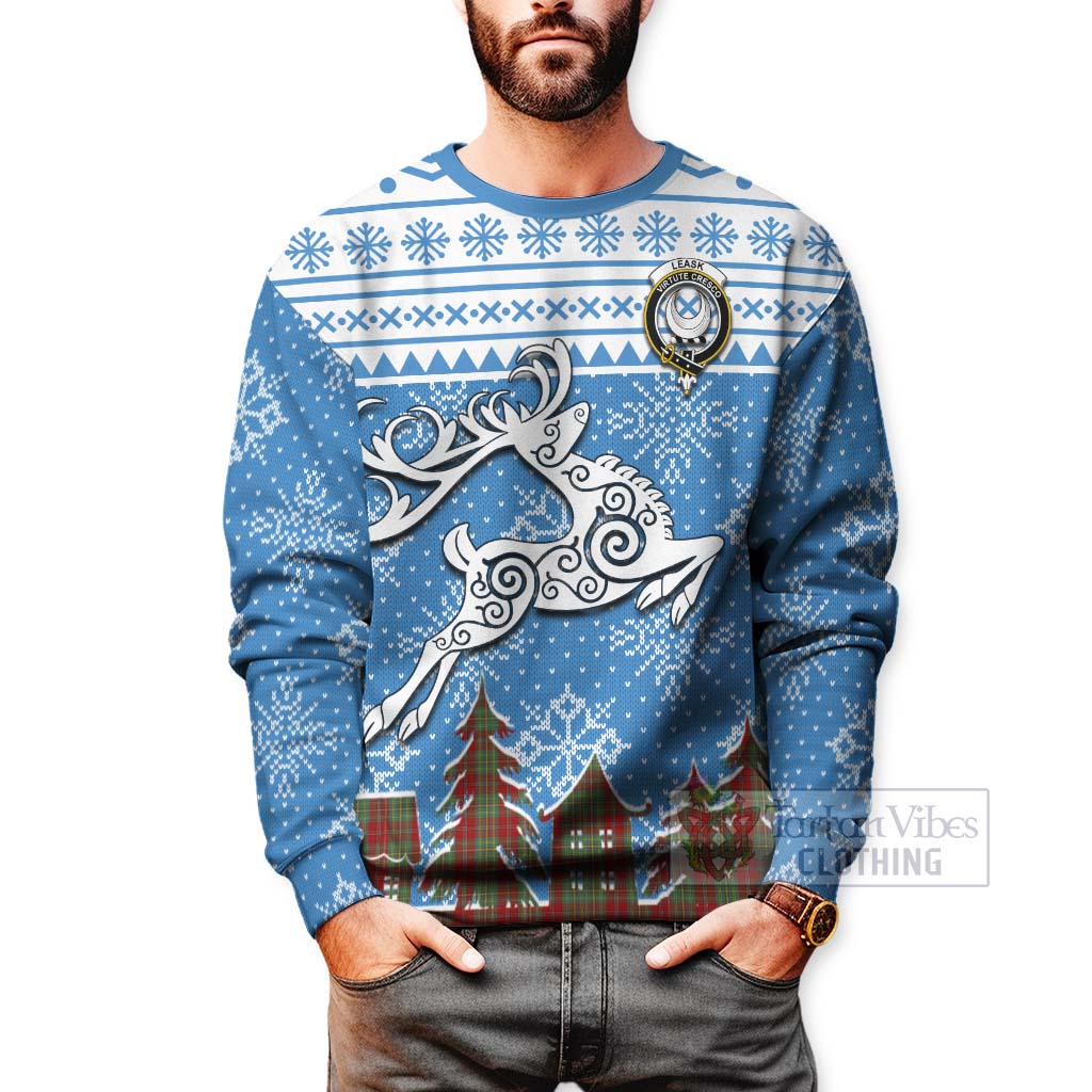 Tartan Vibes Clothing Leask Clan Christmas Sweatshirt Celtic Reindeer Style