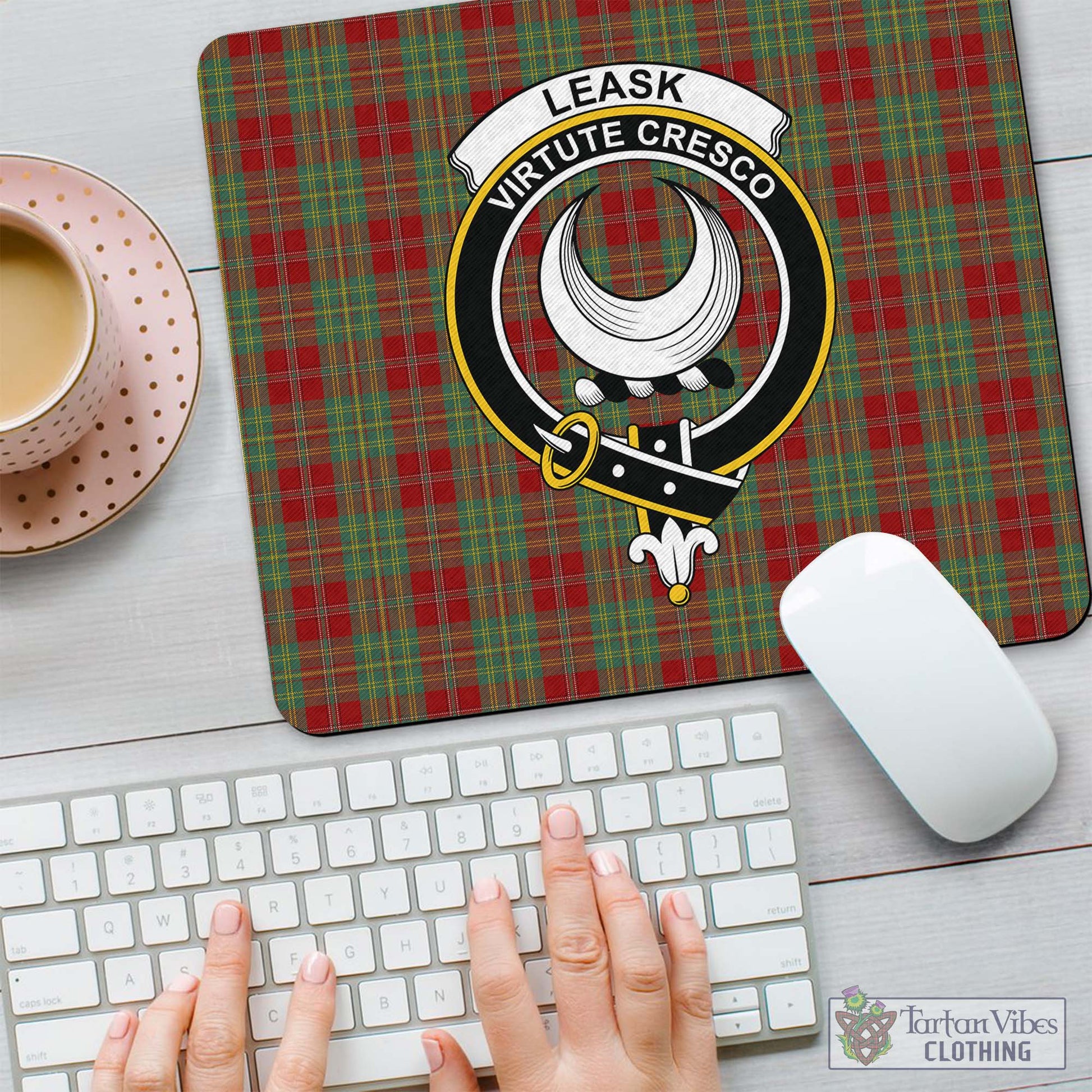 Tartan Vibes Clothing Leask Tartan Mouse Pad with Family Crest