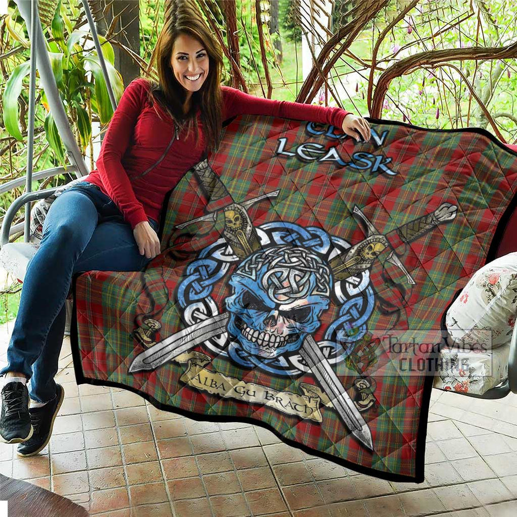 Tartan Vibes Clothing Leask Tartan Quilt with Celtic Skull Alba Gu Brath Style