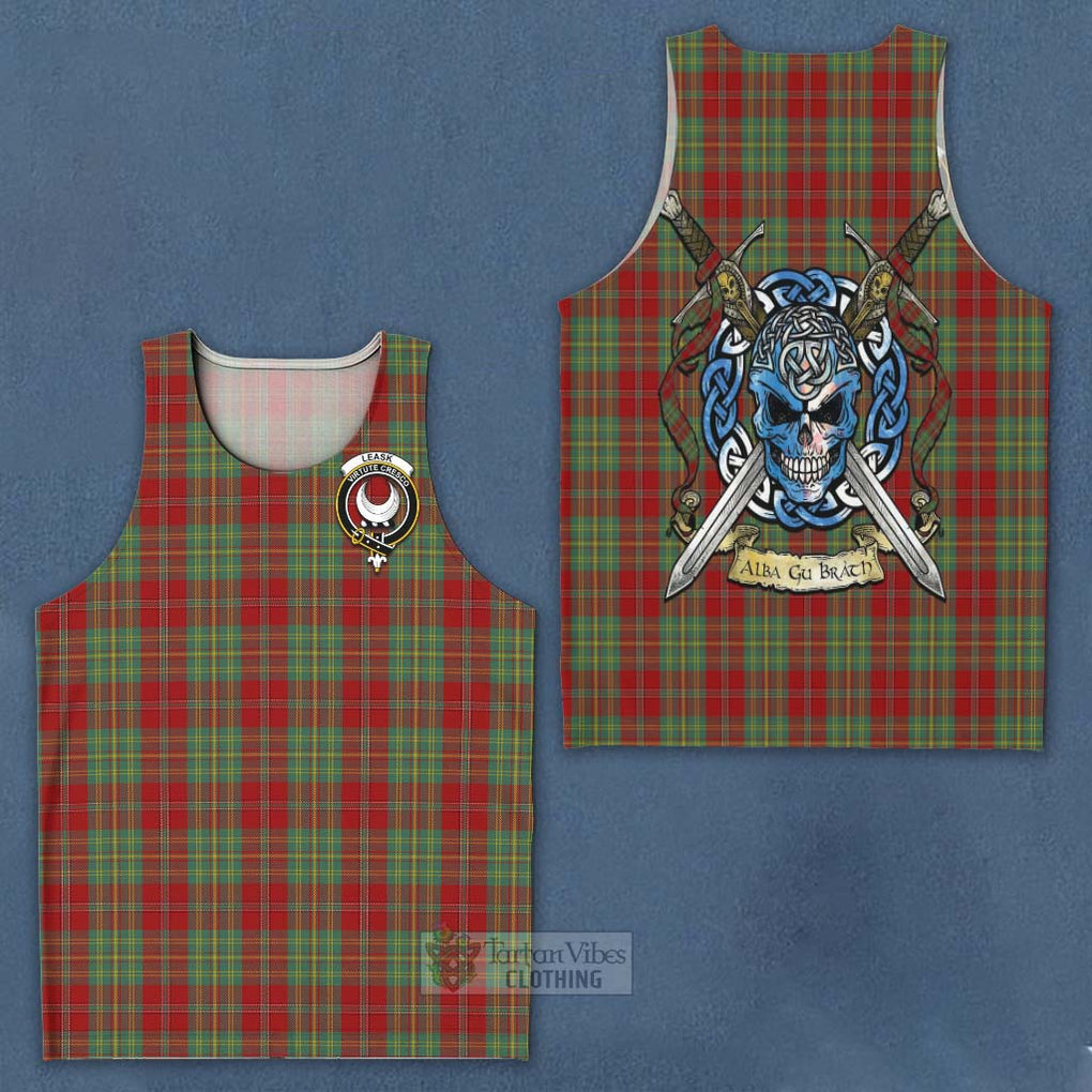 Tartan Vibes Clothing Leask Tartan Men's Tank Top with Family Crest Celtic Skull Style