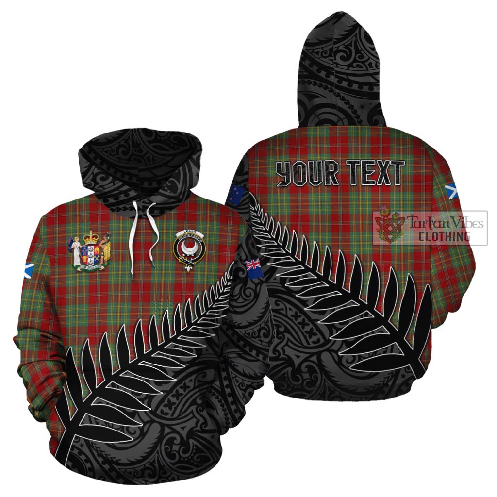 Tartan Vibes Clothing Leask Crest Tartan Cotton Hoodie with New Zealand Silver Fern Half Style