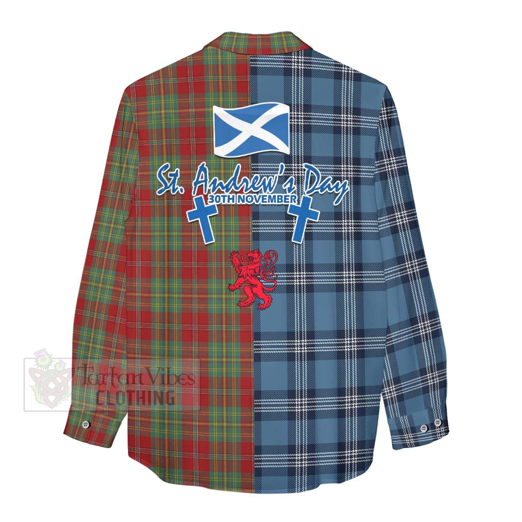 Tartan Vibes Clothing Leask Tartan Women's Casual Shirt Happy St. Andrew's Day Half Tartan Style