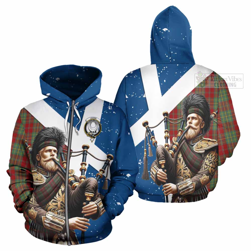 Tartan Vibes Clothing Leask Tartan Hoodie with Family Crest Scottish Bagpiper Vibes