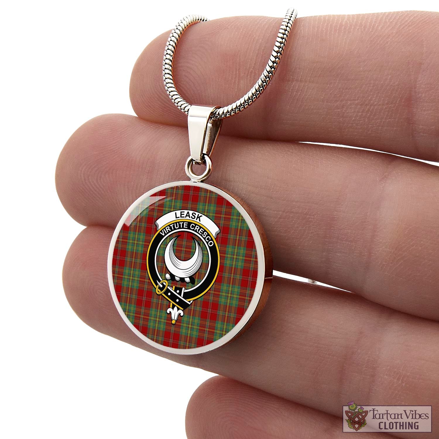 Tartan Vibes Clothing Leask Tartan Circle Necklace with Family Crest