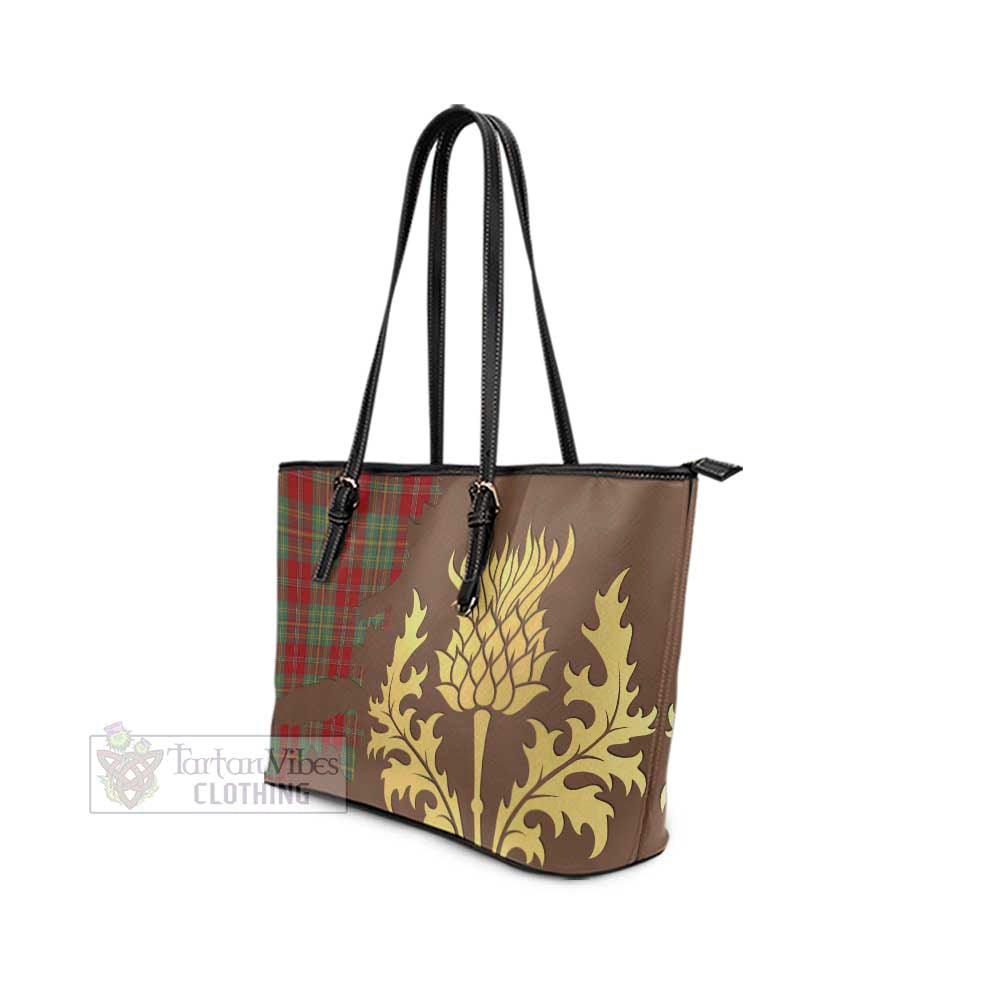 Leask Tartan Leather Tote Bag Gold Thistle Style - Tartan Vibes Clothing