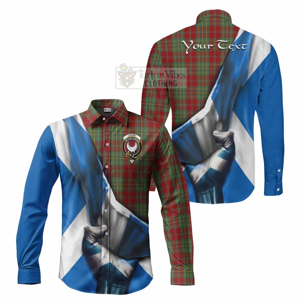 Tartan Vibes Clothing Leask Tartan Long Sleeve Button Shirt with Family Crest Scotland Patriotic Style