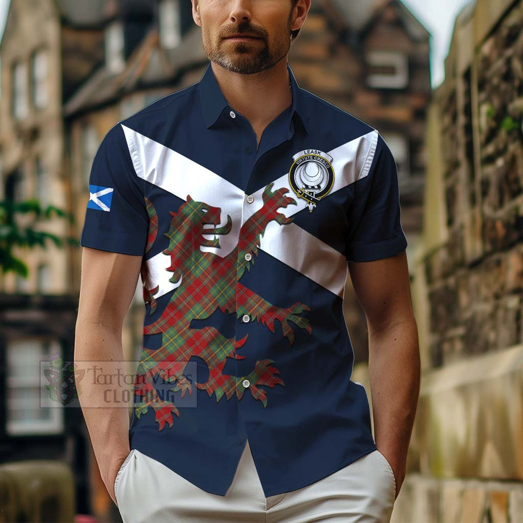 Tartan Vibes Clothing Leask Tartan Lion Rampant Short Sleeve Button Shirt – Proudly Display Your Heritage with Alba Gu Brath and Clan Name