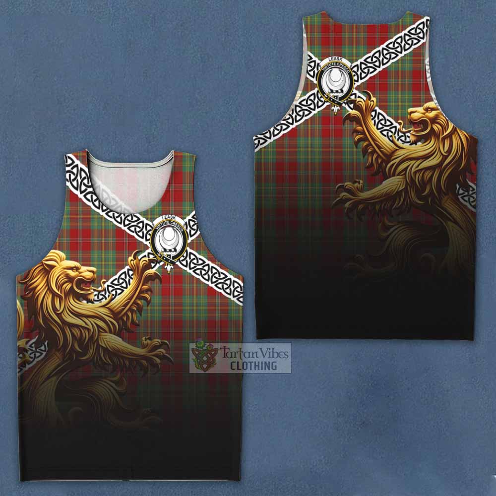 Leask Crest Tartan Men's Tank Top with Golden Lion Emblem Celtic Style - Tartan Vibes Clothing