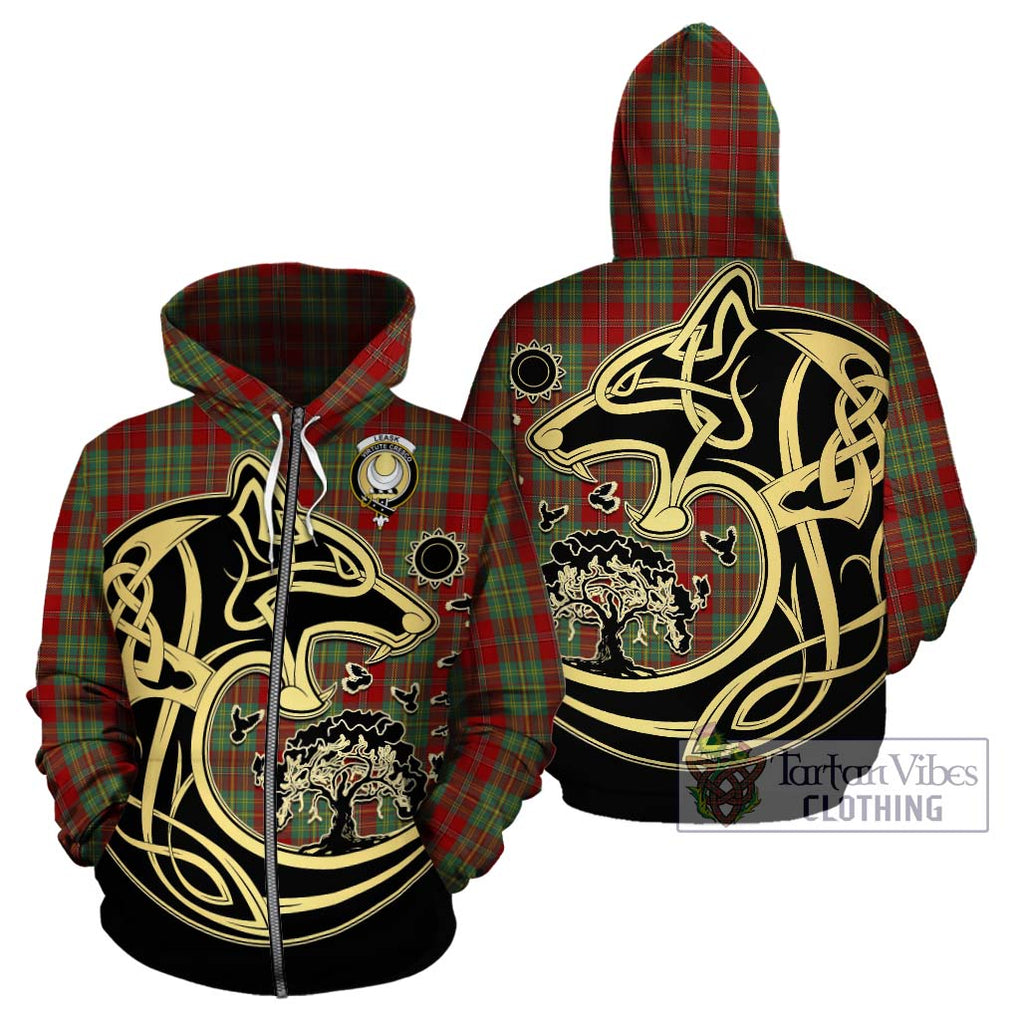 Leask Tartan Hoodie with Family Crest Celtic Wolf Style - Tartan Vibes Clothing