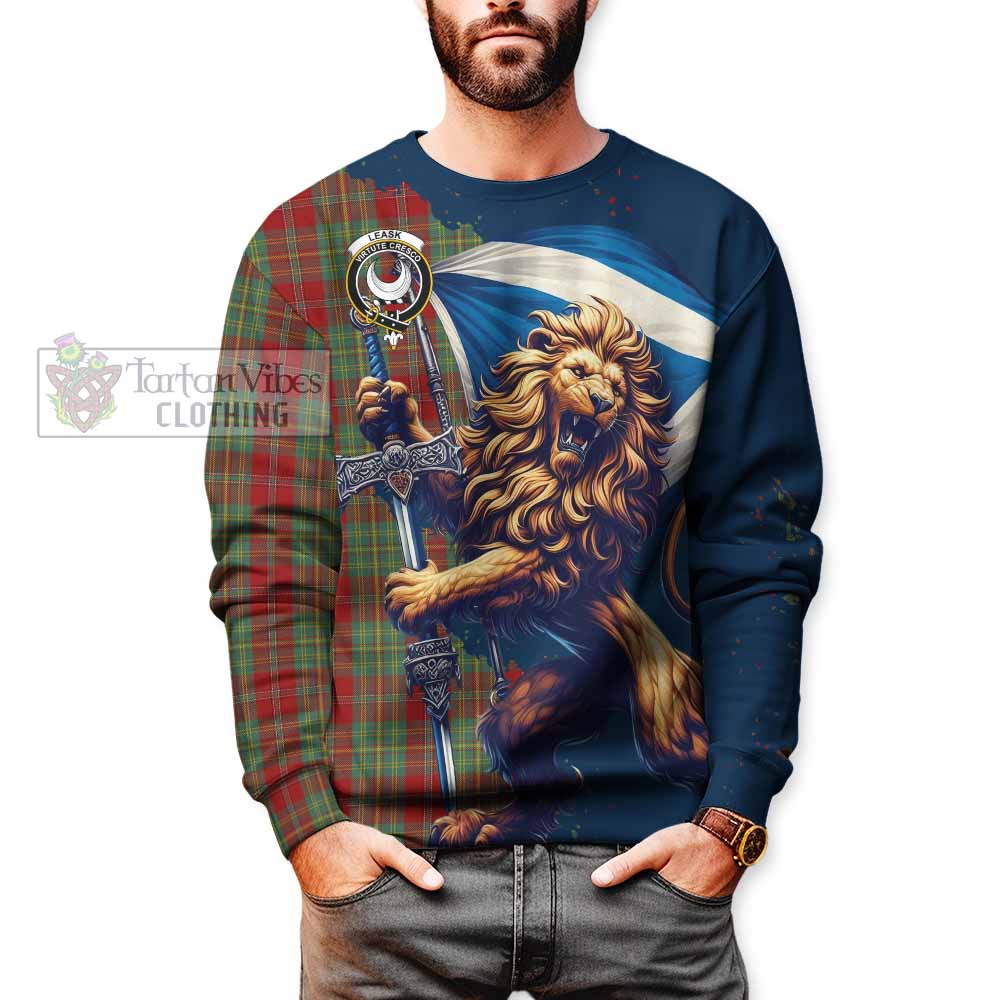 Tartan Vibes Clothing Leask Tartan Family Crest Sweatshirt with Scottish Majestic Lion