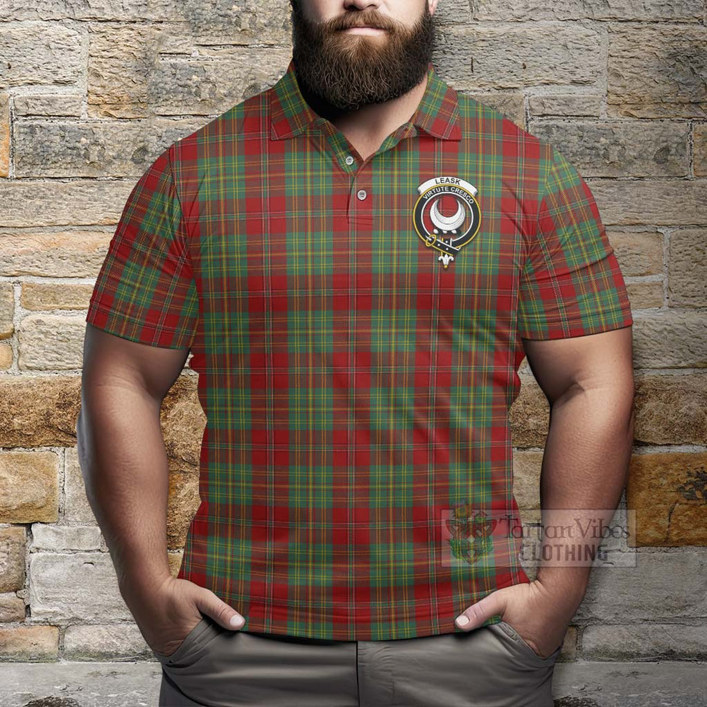 Tartan Vibes Clothing Leask Tartan Polo Shirt with Family Crest and Bearded Skull Holding Bottles of Whiskey