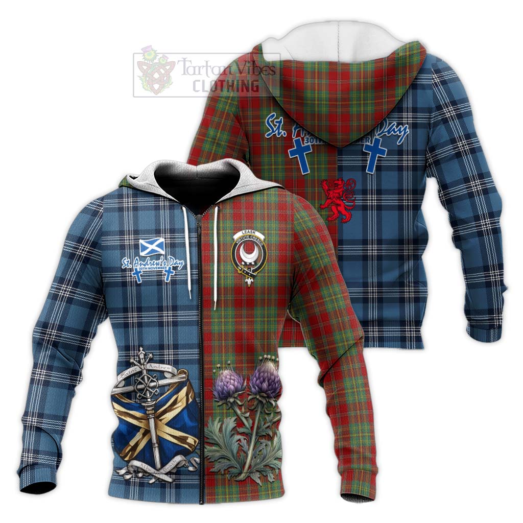 Tartan Vibes Clothing Leask Tartan Knitted Hoodie Happy St. Andrew's Day Half Tartan Style