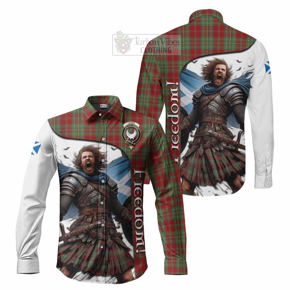 Tartan Vibes Clothing Leask Crest Tartan Long Sleeve Button Shirt Inspired by the Freedom of Scottish Warrior