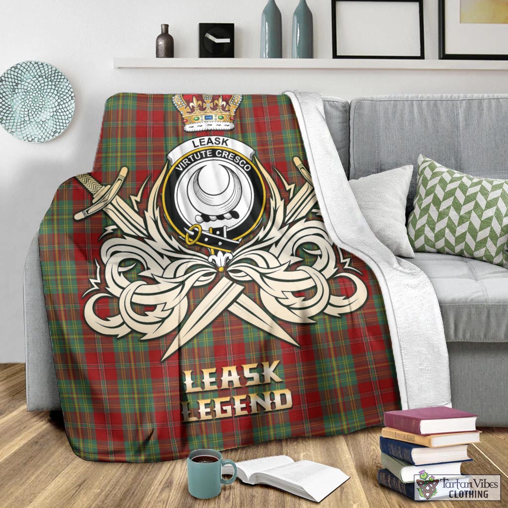 Tartan Vibes Clothing Leask Tartan Blanket with Clan Crest and the Golden Sword of Courageous Legacy