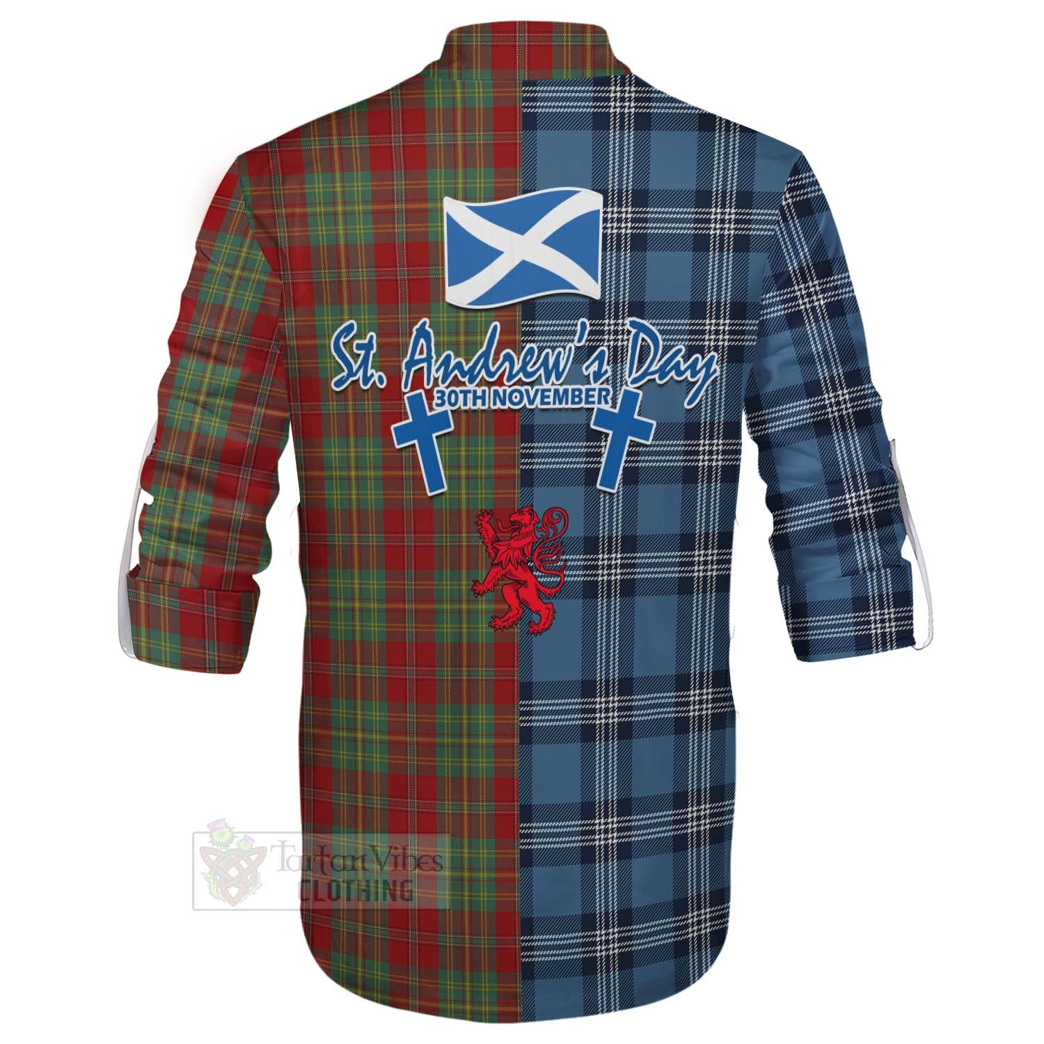 Tartan Vibes Clothing Leask Tartan Ghillie Kilt Shirt Happy St. Andrew's Day Half Tartan Style