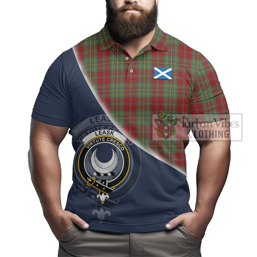 Leask Tartan Polo Shirt with Personalised National Flag and Family Crest Half Style - Tartanvibesclothing Shop