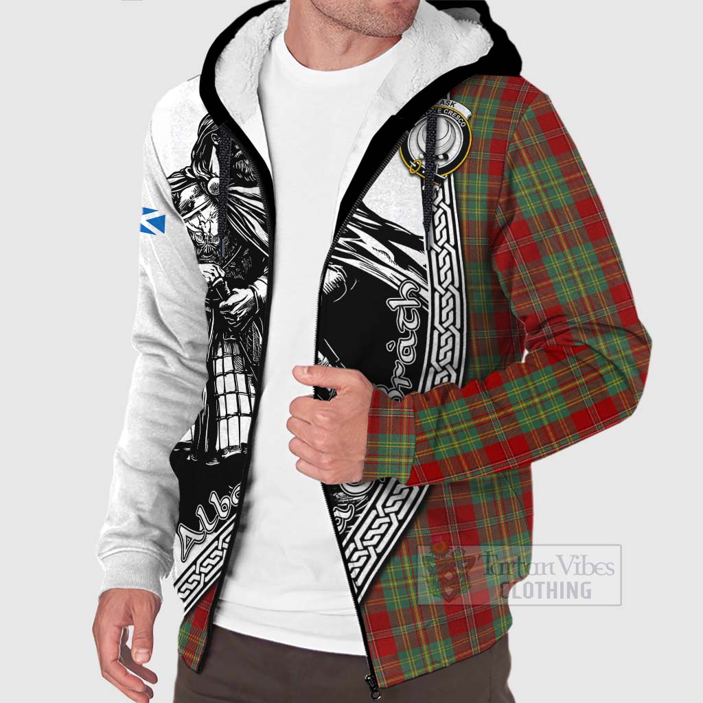 Tartan Vibes Clothing Leask Tartan Clan Crest Sherpa Hoodie with Highlander Warrior Celtic Style