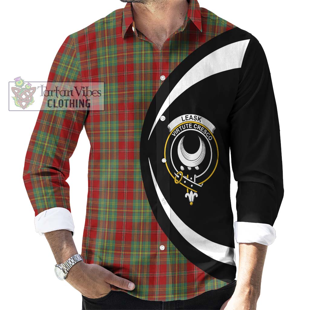 Leask Tartan Long Sleeve Button Up with Family Crest Circle Style - Tartan Vibes Clothing