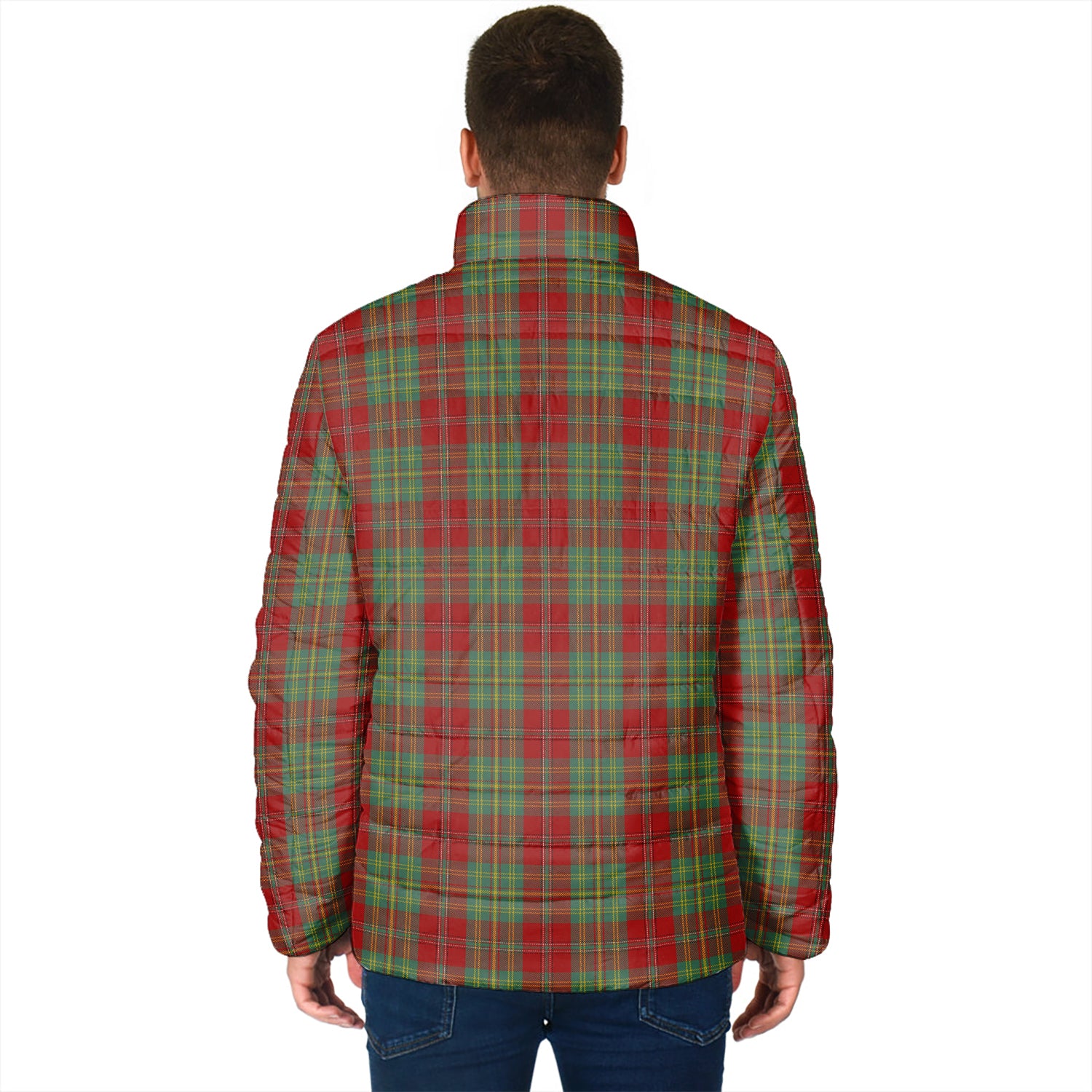 Leask Tartan Padded Jacket with Family Crest - Tartan Vibes Clothing