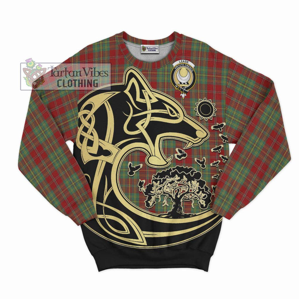 Leask Tartan Sweatshirt with Family Crest Celtic Wolf Style - Tartan Vibes Clothing