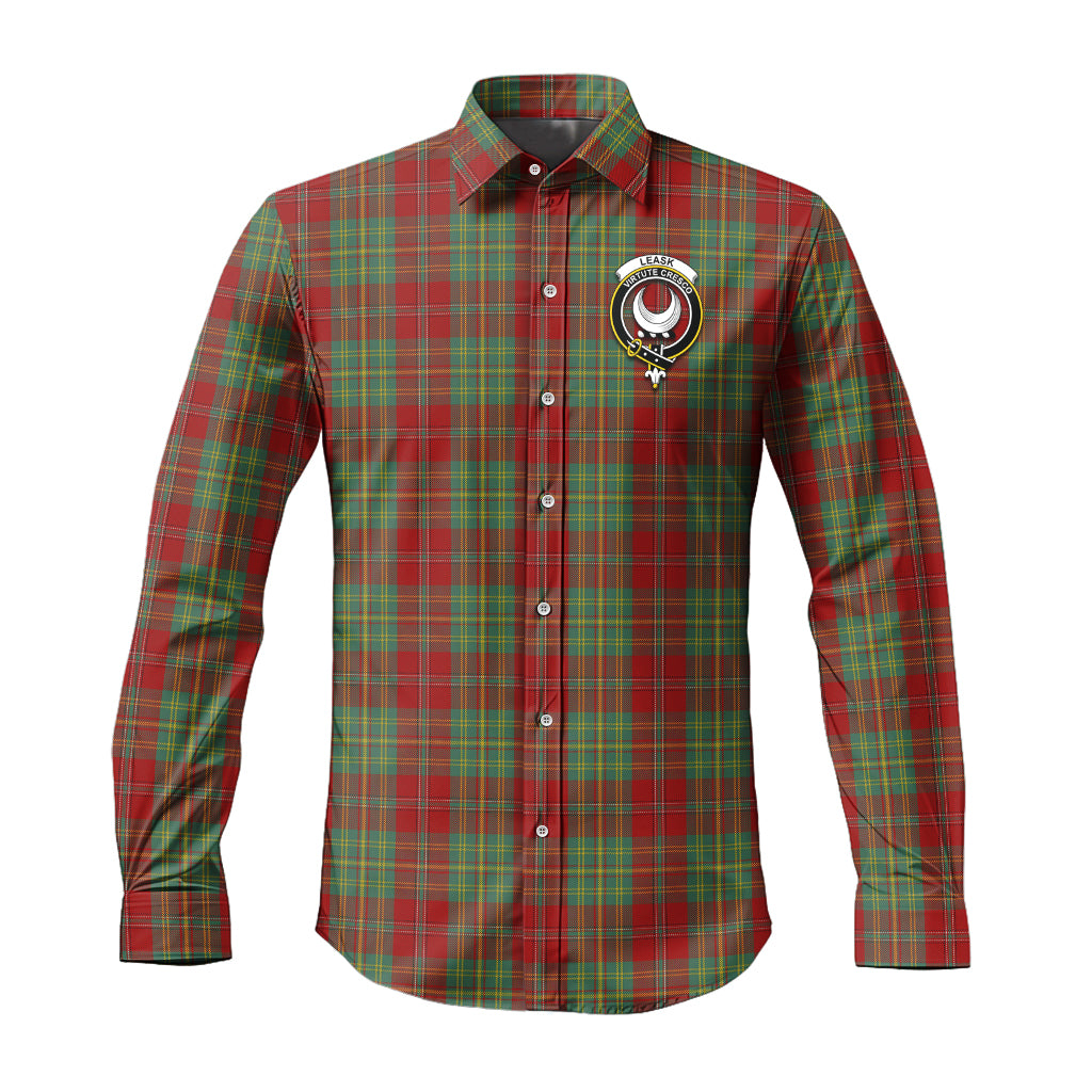 Leask Tartan Long Sleeve Button Up Shirt with Family Crest Men's Shirt - Tartan Vibes Clothing